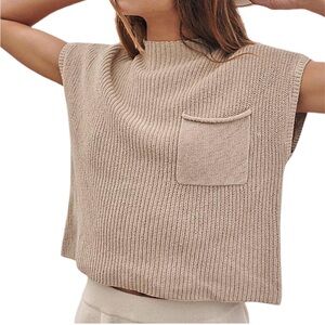 Beige Sleeveless Knit Sweater